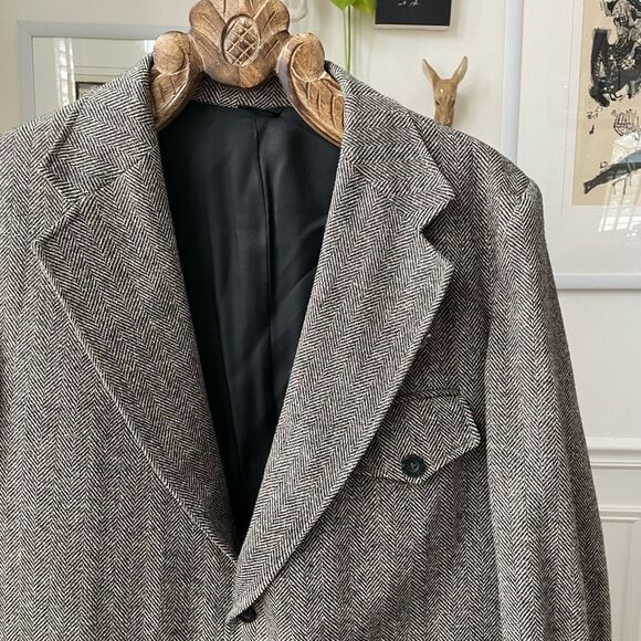 Vintage 70s Sears Men’s Shop Herringbone Tweed Sport Coat Union Made 46L - Picture 2 of 10